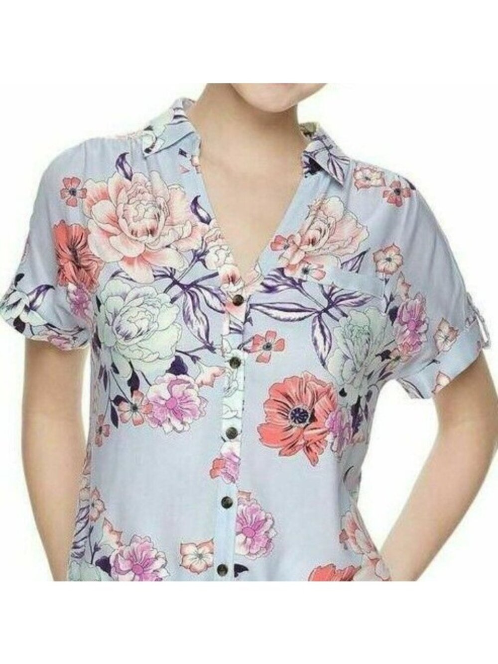 Candies Shirt Medium Floral Button Front Short Sleeve Tie Front Boho Chic Hippie